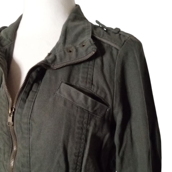 Anthropologie Solitaire Moss Green Utility Military Style Zip Up Jacket Medium - Picture 3 of 7
